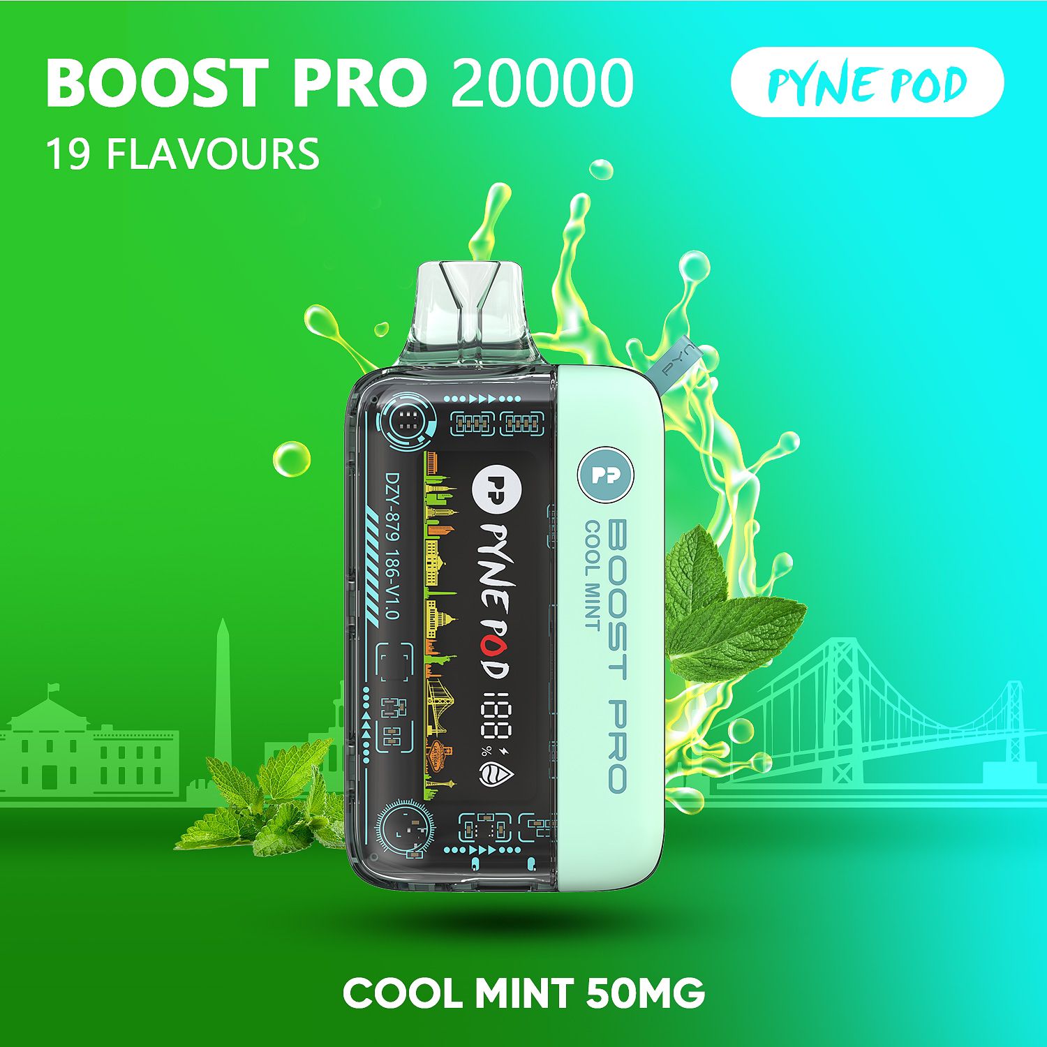 Pyne Pod Boost Pro Cool Mint 20000 puffs disposable vape 50mg