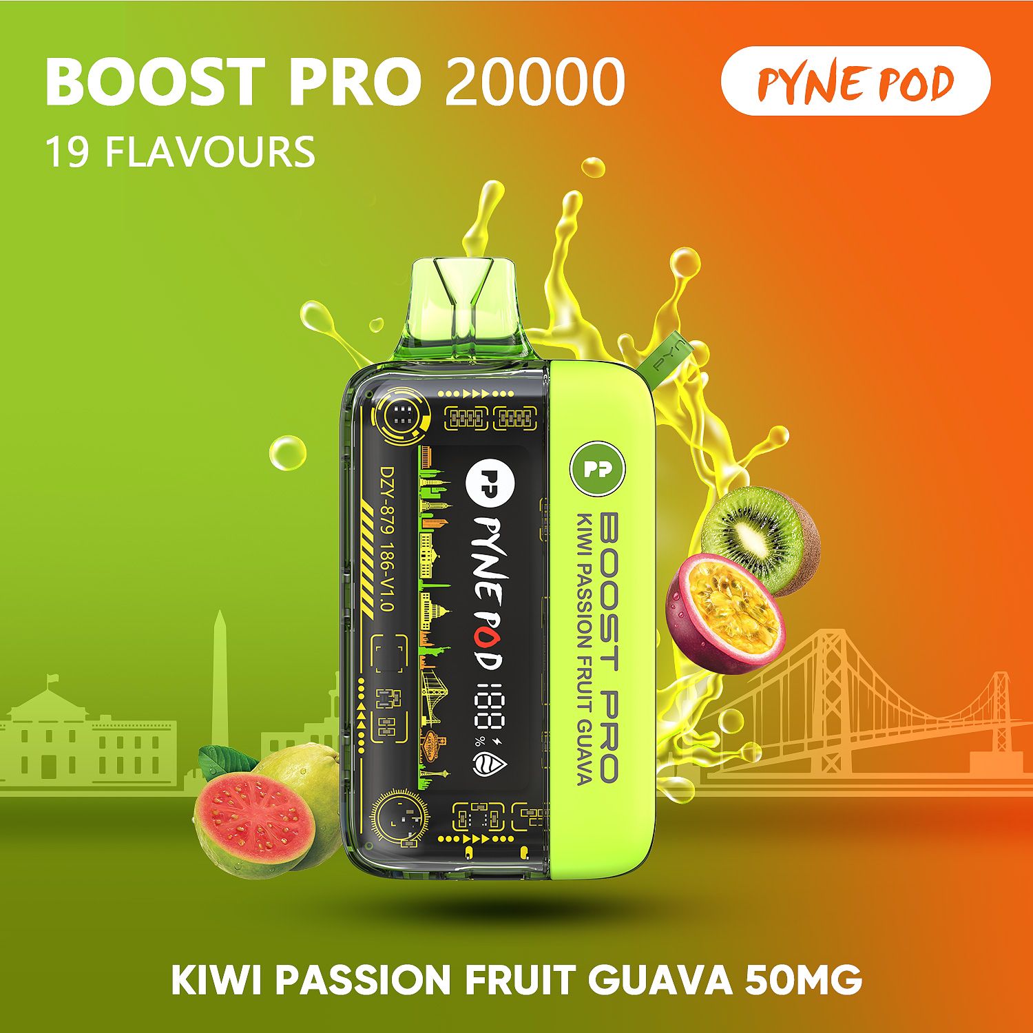 Pyne Pod Boost Pro Kiwi Passion Fruit Guava 20000 puffs disposable vape 50mg