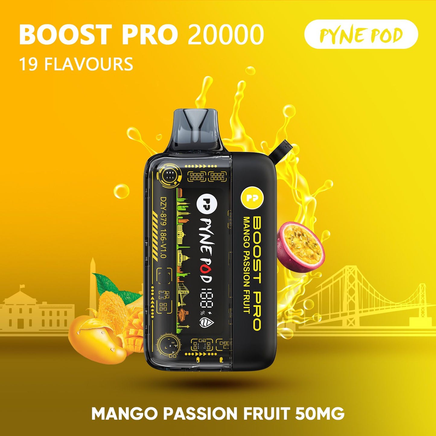 Pyne Pod Boost Pro Mango Passion Fruit 20000 puffs disposable vape 50mg