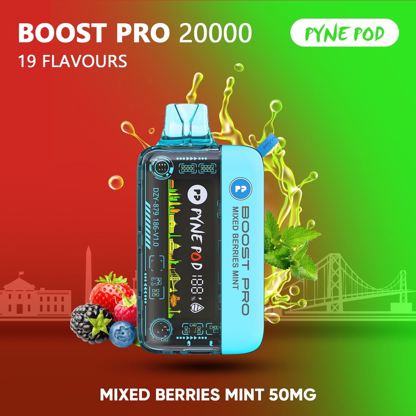Pyne Pod Boost Pro Mixed Berries Mint 20000 puffs disposable vape 50mg