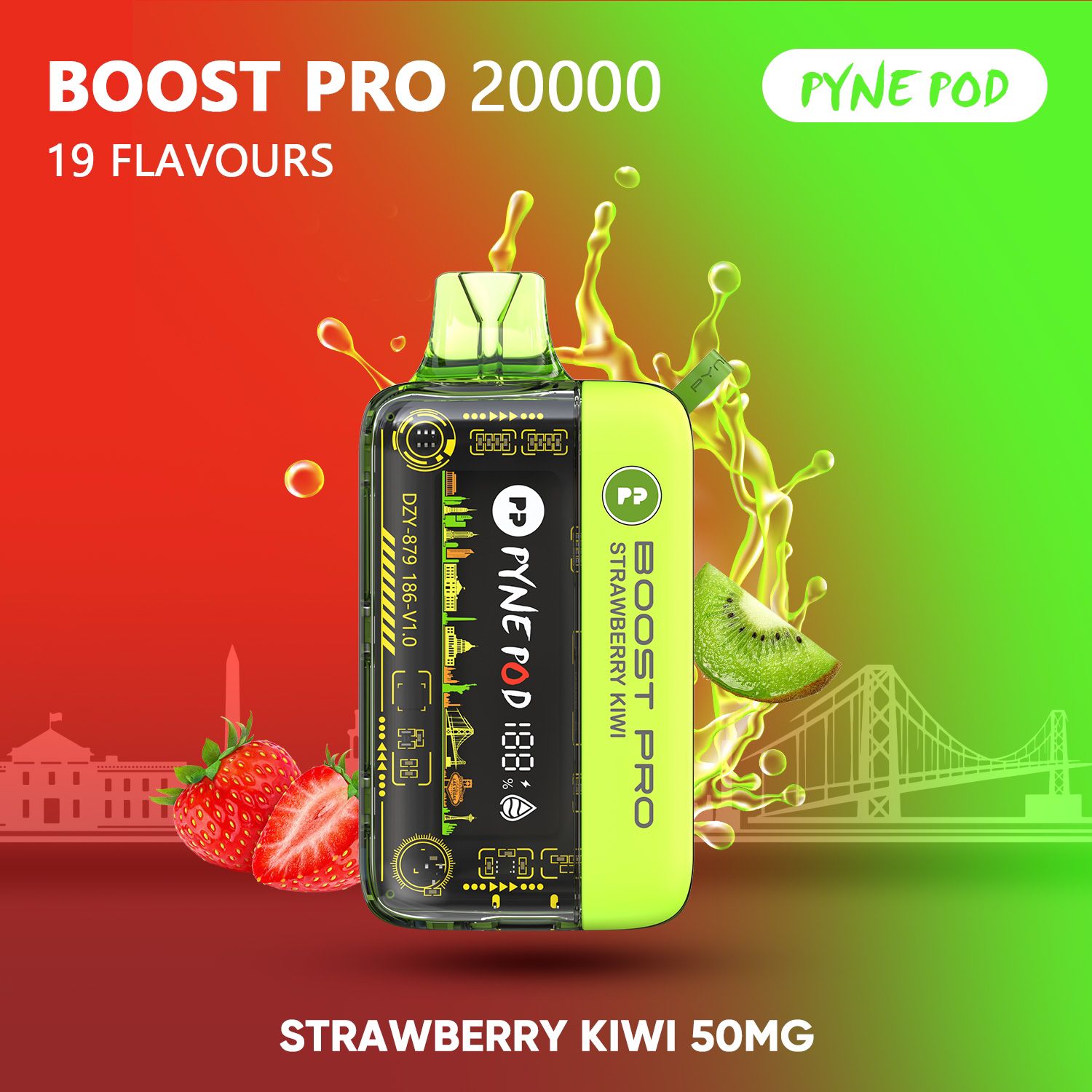 Pyne Pod Boost Pro Strawberry Kiwi 20000 puffs disposable vape 50mg