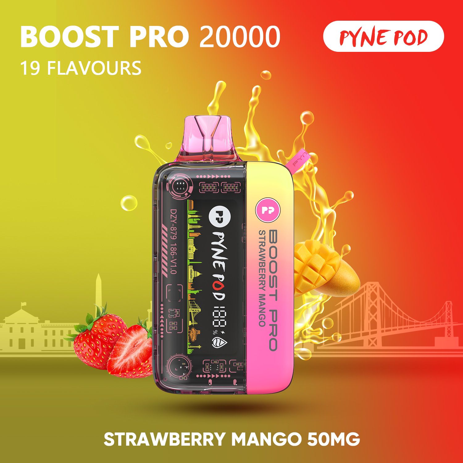 Pyne Pod Boost Pro Strawberry Mango 20000 puffs disposable vape 50mg