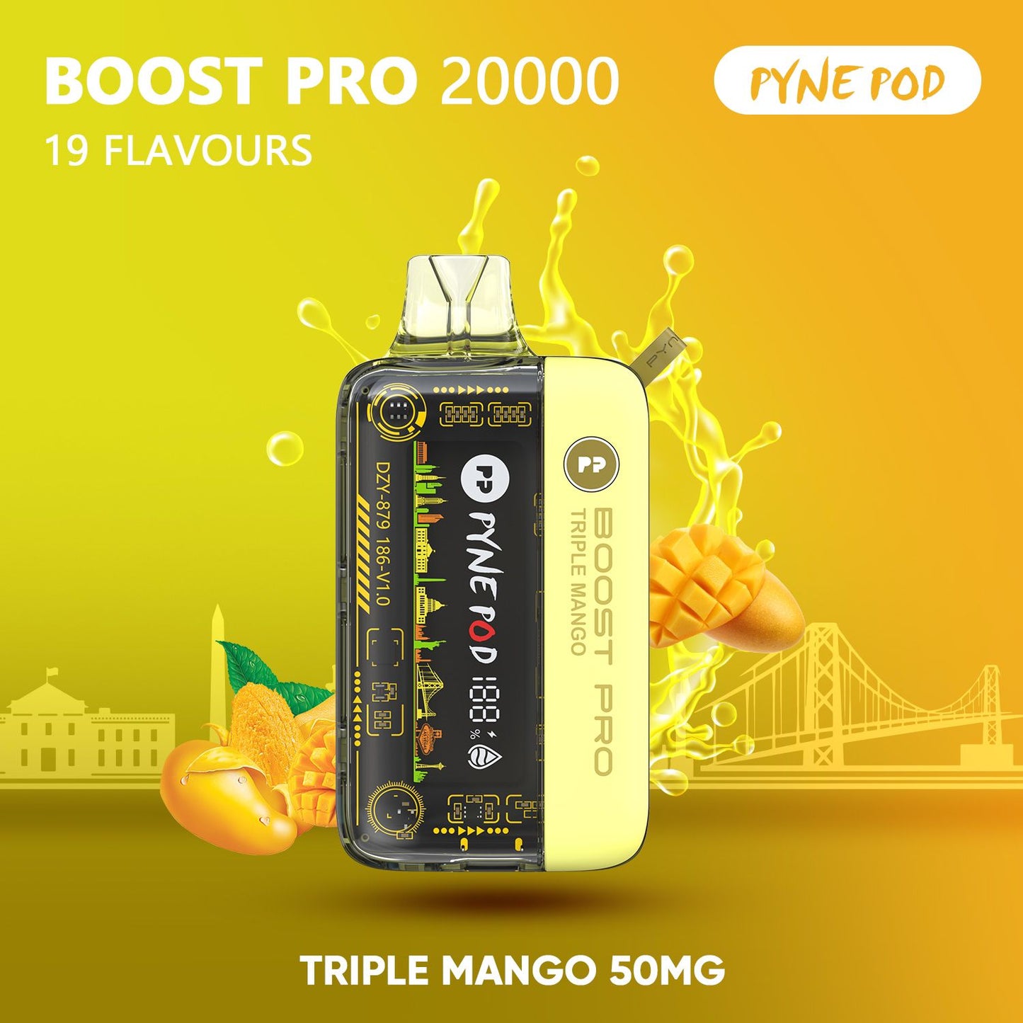 Pyne Pod Boost Pro Triple Mango 20000 puffs disposable vape 50mg