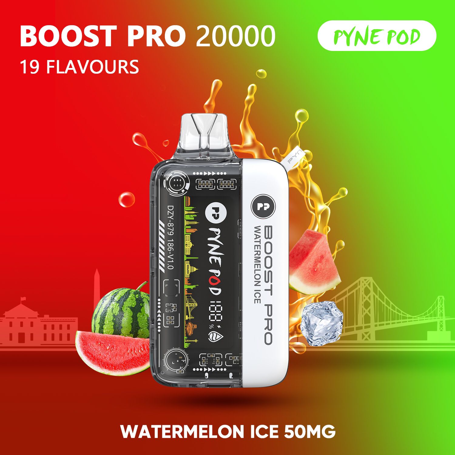 Pyne Pod Boost Pro Watermelon Ice 20000 puffs disposable vape 50mg