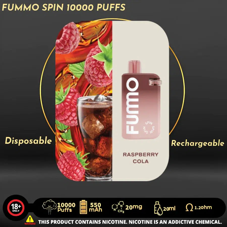 Raspberry Cola FUMMO Spin 10000 puffs disposable rechargeable vape