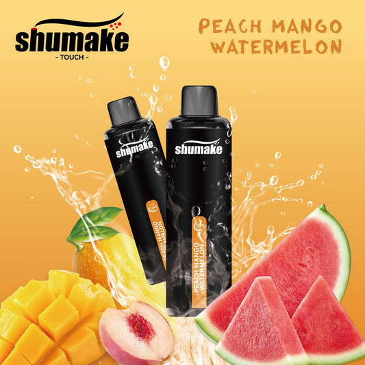 Shumake Peach Mango Watermelon vape with peach, mango, and watermelon.