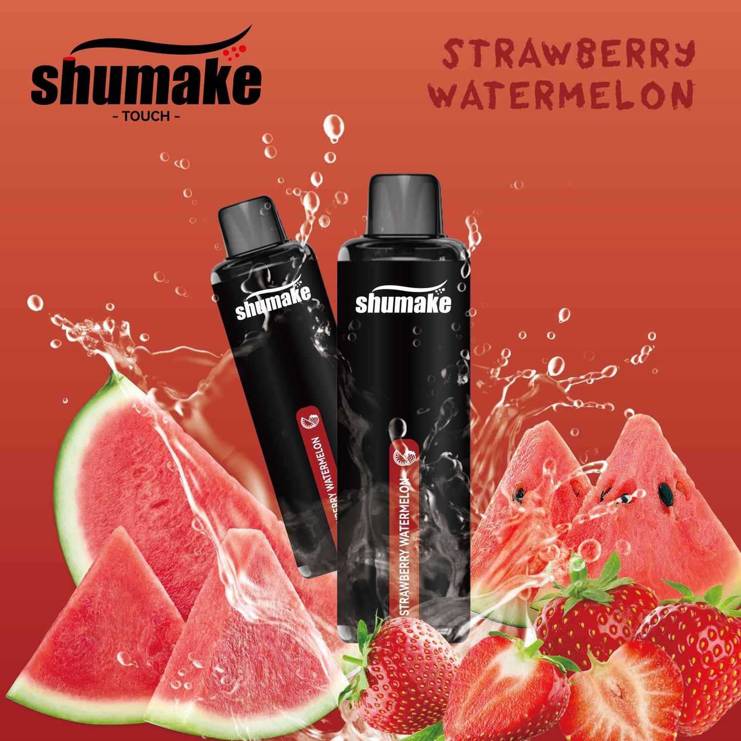 Shumake Strawberry Watermelon vape with strawberries and watermelon.