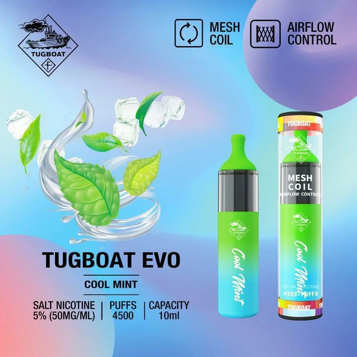 Tugboat EVO disposable vape with Cool Mint flavor.