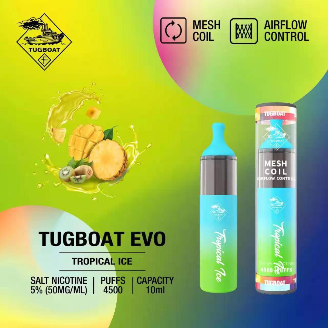 Tugboat EVO disposable vape with Tropical Ice flavor.
