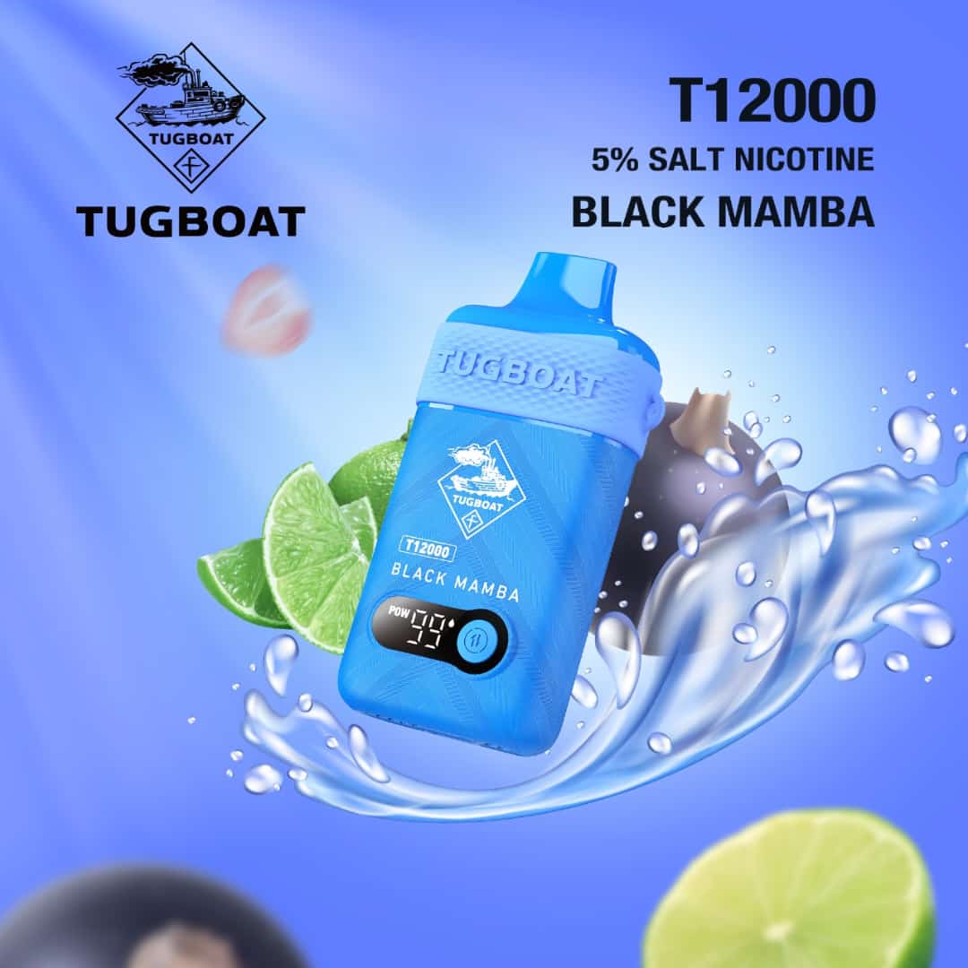 Tugboat T12000 puffs disposable vape with Black Mamba flavor.
