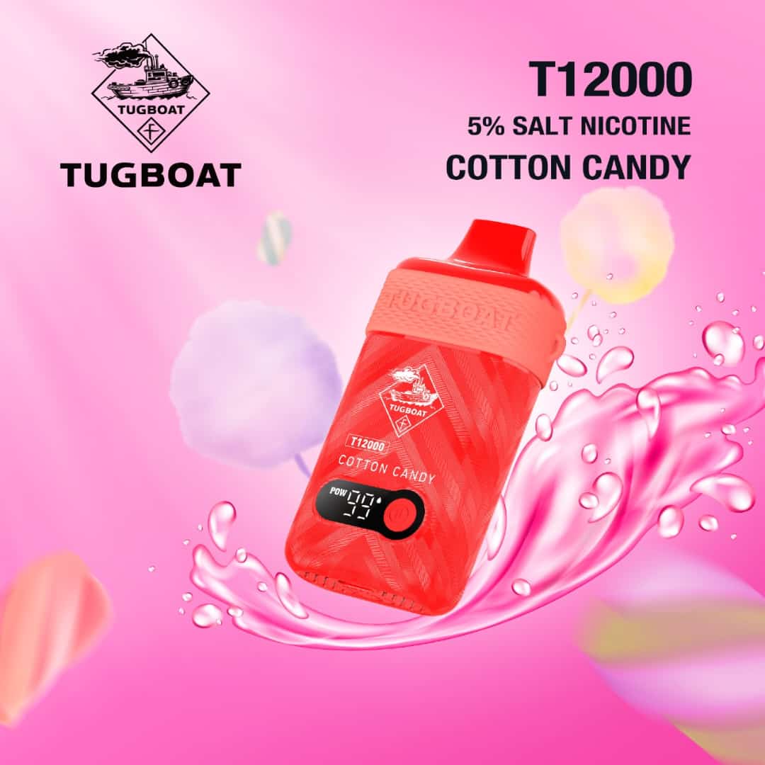 Tugboat T12000 puffs disposable vape with Cotton Candy flavor.
