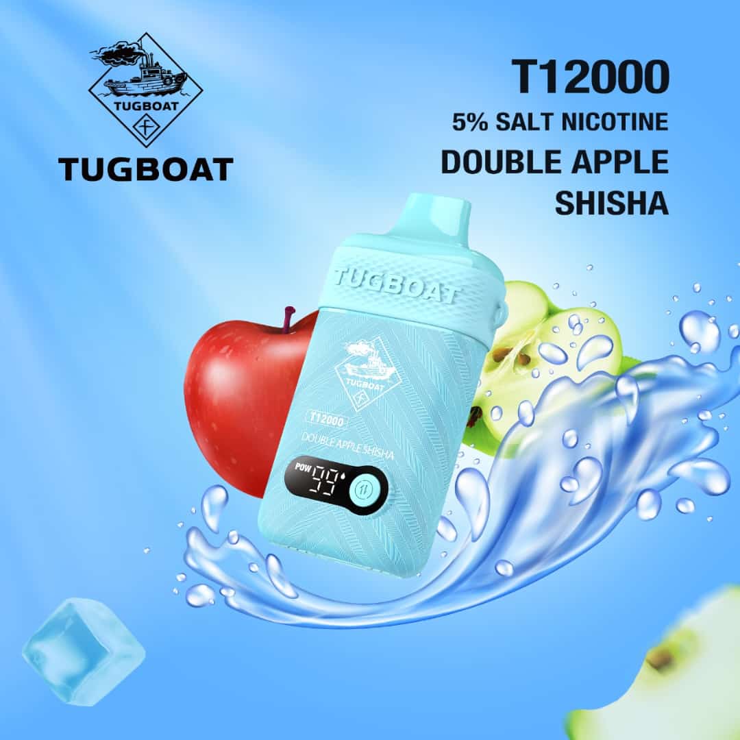 Tugboat T12000 puffs disposable vape with Double Apple Shisha flavor.

