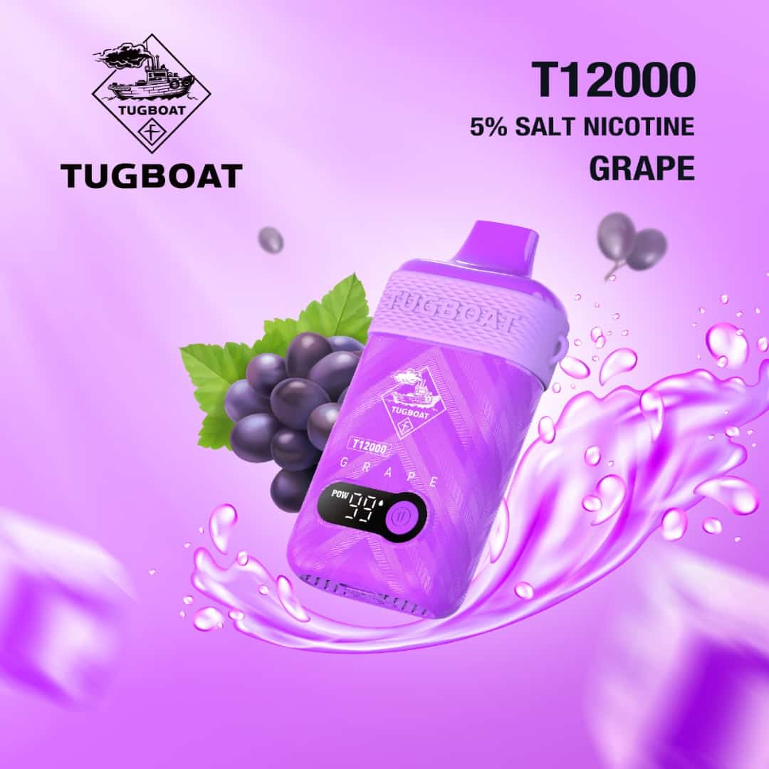 Tugboat T12000 puffs disposable vape with Grape flavor.
