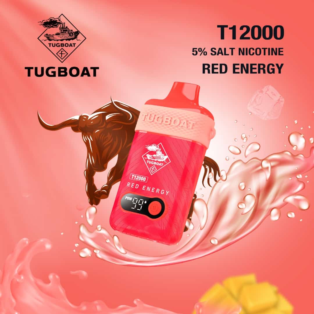 Tugboat T12000 puffs disposable vape with Red Energy flavor.