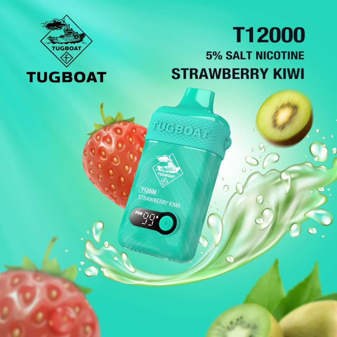 Tugboat T12000 puffs disposable vape with Strawberry Kiwi flavor.
