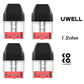 Uwell Caliburn Koko 1.2Ω replacement pods shown in a set of four