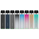 Vaporesso pod vape devices in multiple colors lined up on white background