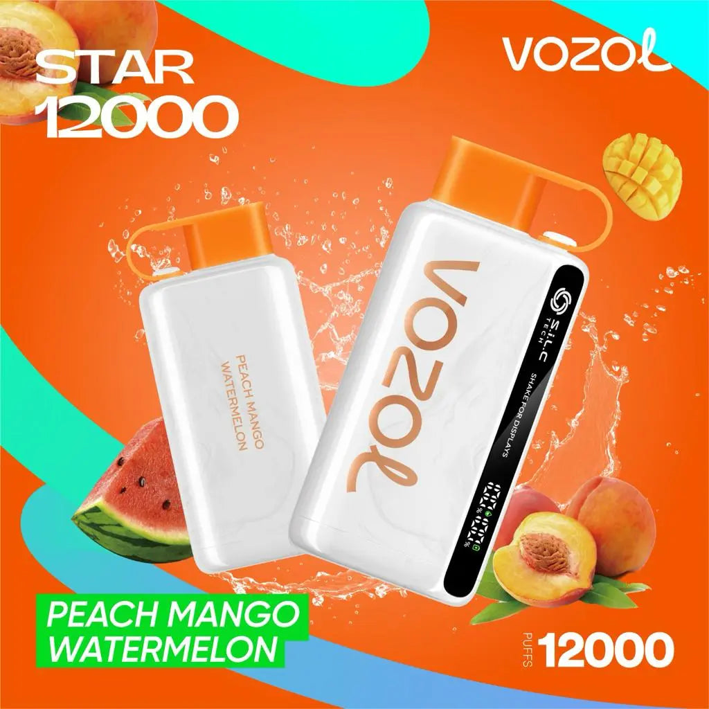 Vozol Star 12000 Peach Mango Watermalon disposable vape with 12000 puffs