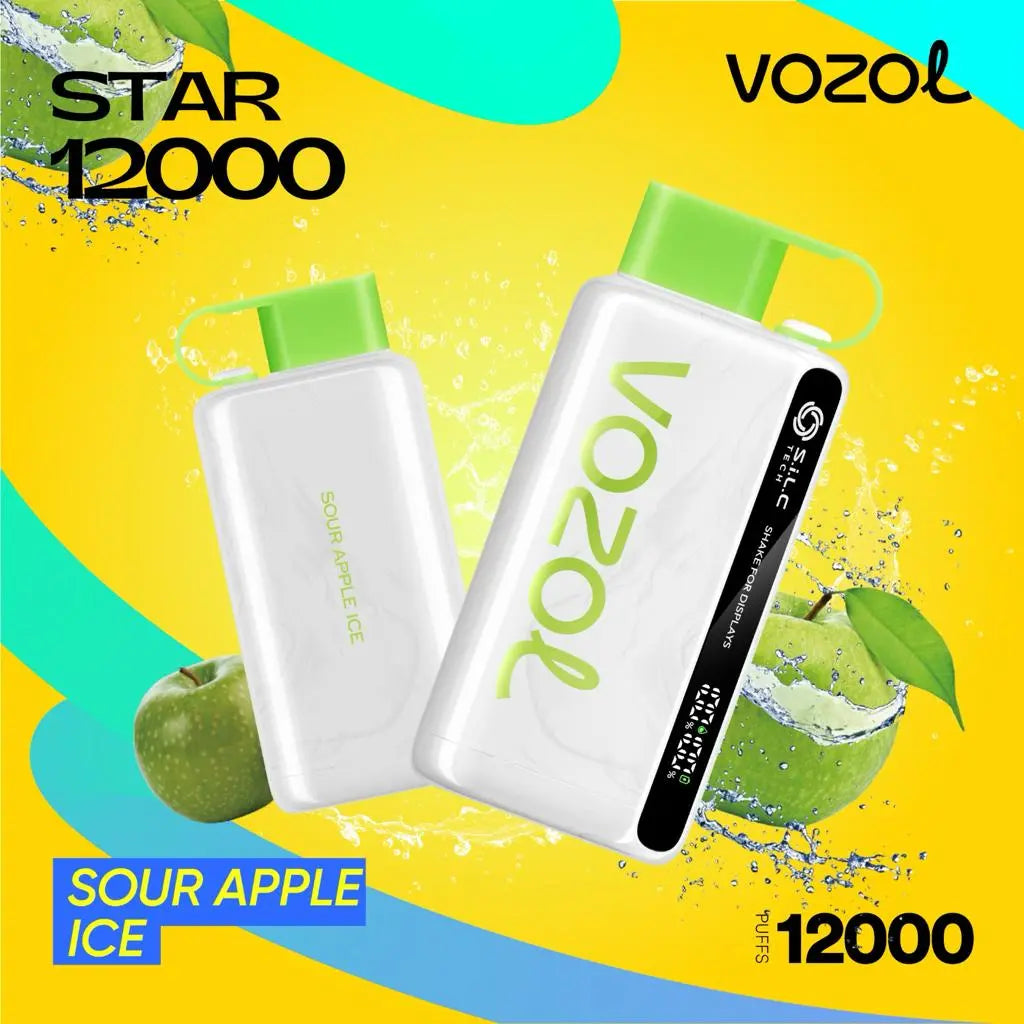 Vozol Star 12000 Sour Apple Ice disposable vape with 12000 puffs