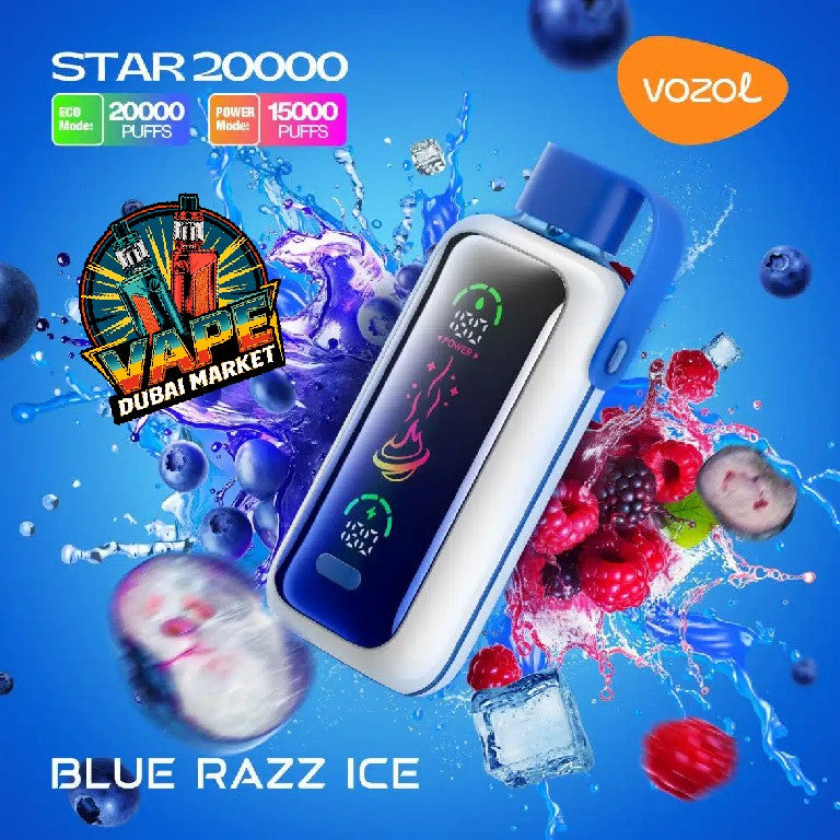 Vozol Star 20000 Puffs Blue Razz Ice disposable vape with berries and ice in Dubai