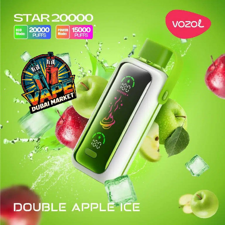 Vozol Star 20000 Puffs Double Apple Ice disposable vape with green apples and ice