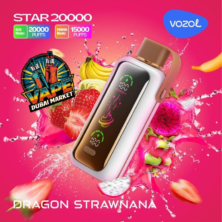 Vozol Star 20000 Puffs Dragon Strawnana disposable vape with dragon fruit, banana, strawberry