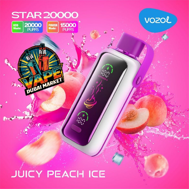 Vozol Star 20000 Puffs Juicy Peach Ice disposable vape with peaches and ice