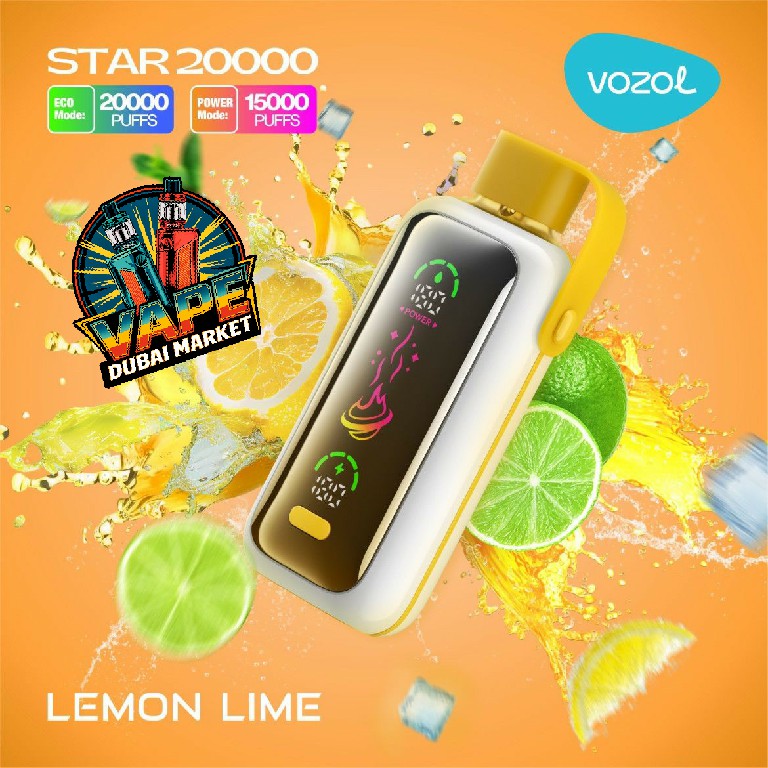 Vozol Star 20000 Puffs Lemon Lime disposable vape with lemon, lime, and ice