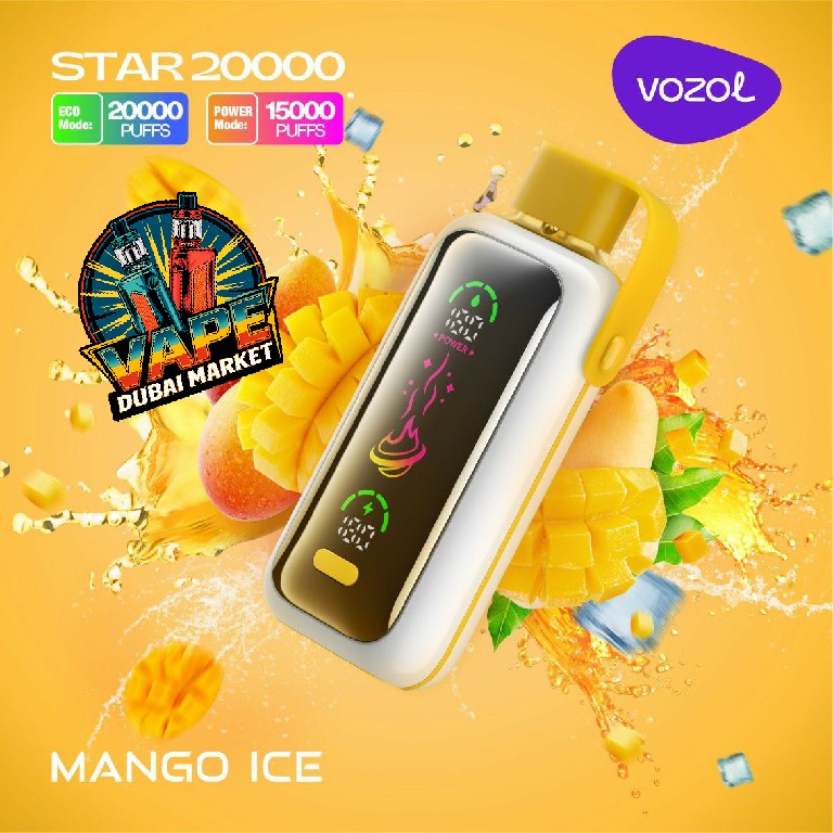 Vozol Star 20000 Puffs Mango Ice disposable vape with mangoes and ice
