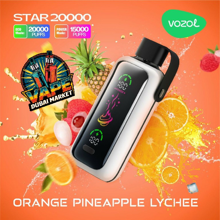 Vozol Star 20000 Puffs Orange Pineapple Lychee vape with tropical fruit flavors