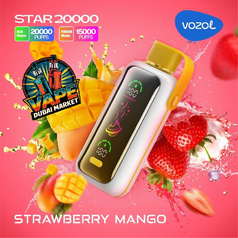Vozol Star 20000 Puffs Strawberry Mango vape with sweet fruit blend and splash