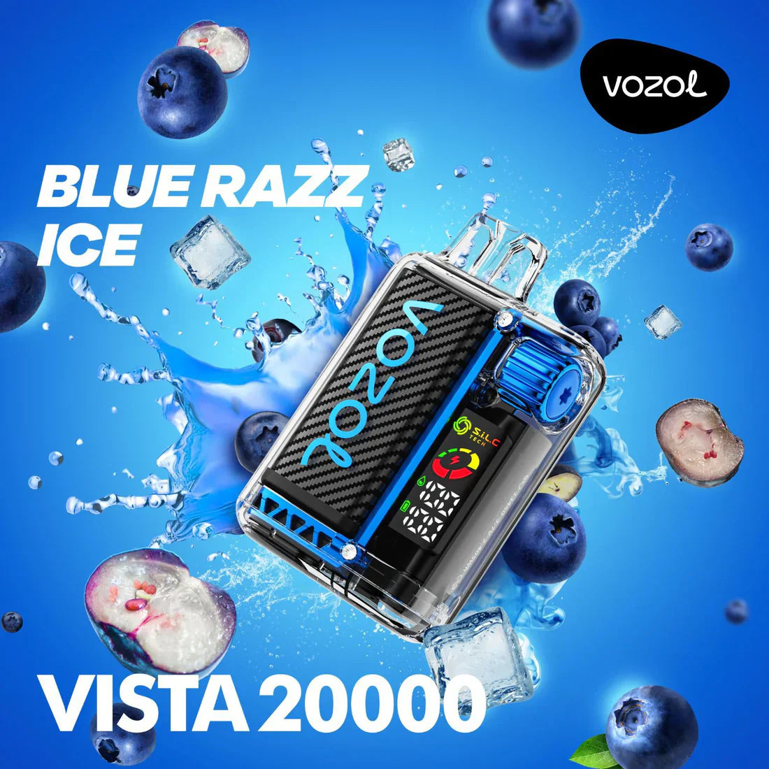 Vozol Vista 20000 puffs disposable vape, Blue Razz Ice flavor, device only.