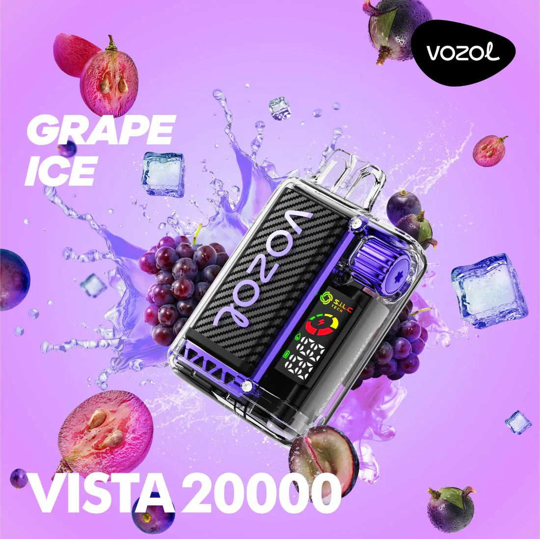 Vozol Vista 20000 puffs disposable vape, Grape Ice flavor, device only.