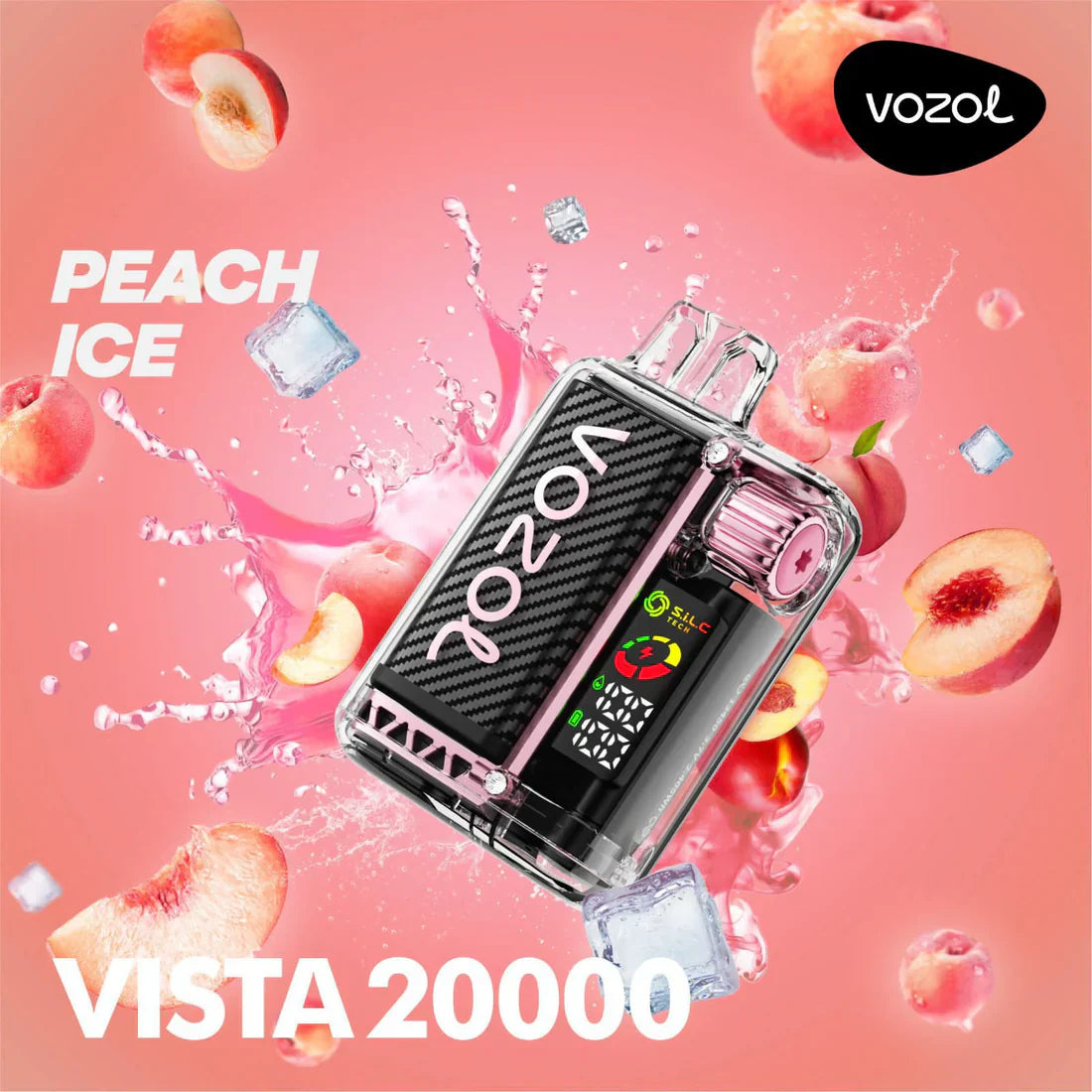 Vozol Vista 20000 puffs disposable vape, Peach Ice flavor, device only.