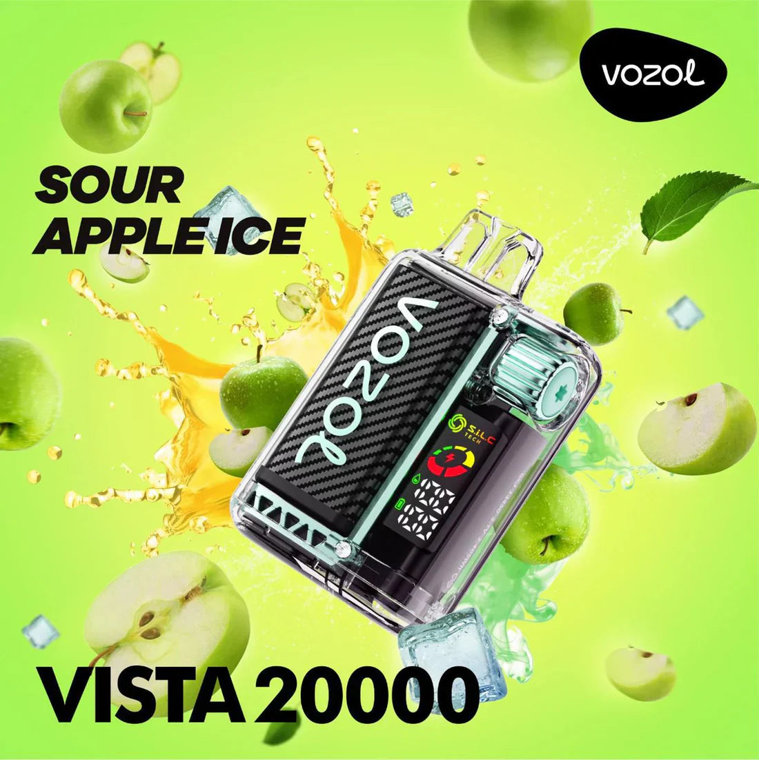 Vozol Vista 20000 puffs disposable vape, Sour Apple Ice flavor, device only.