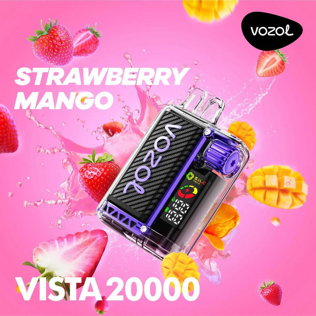 Vozol Vista 20000 puffs disposable vape, Strawberry Mango flavor, device only.