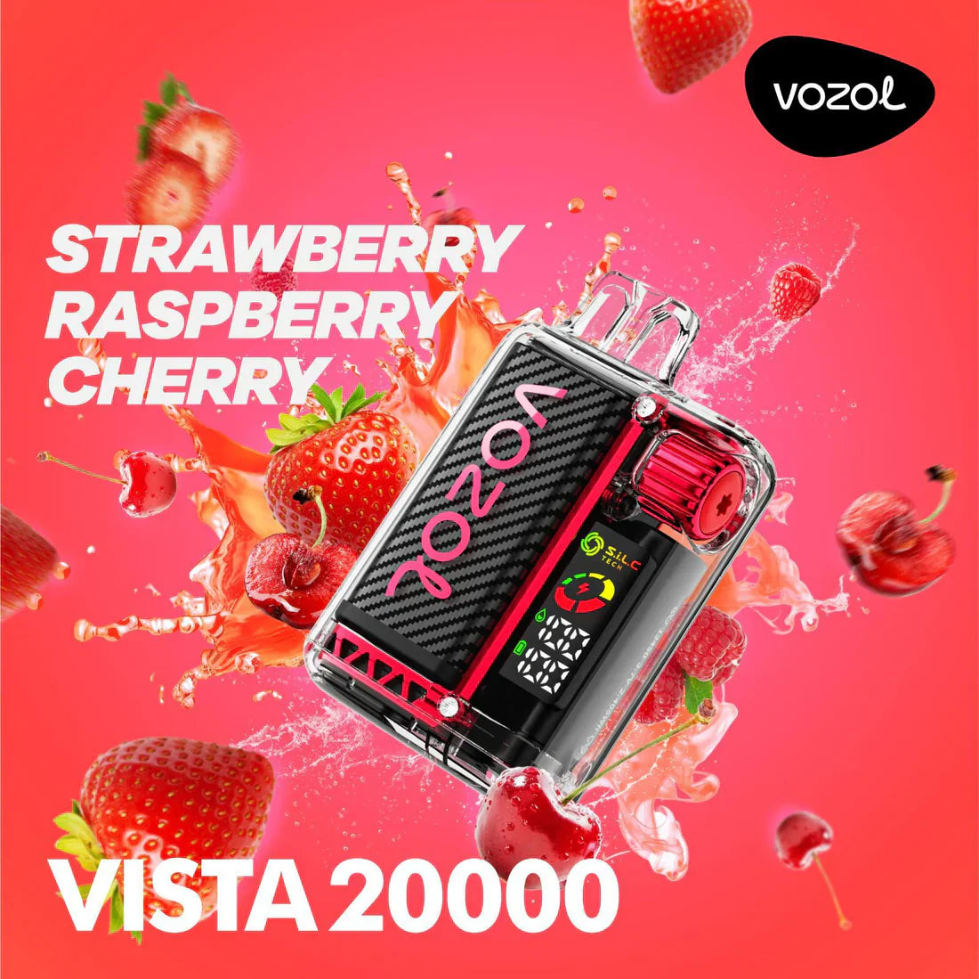 Vozol Vista 20000 puffs disposable vape, Strawberry Raspberry Cherry flavor, device only.
