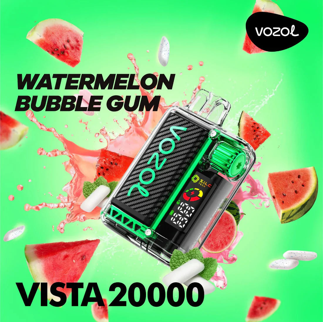 Vozol Vista 20000 puffs disposable vape, Watermelon Bubble Gum flavor, device only.