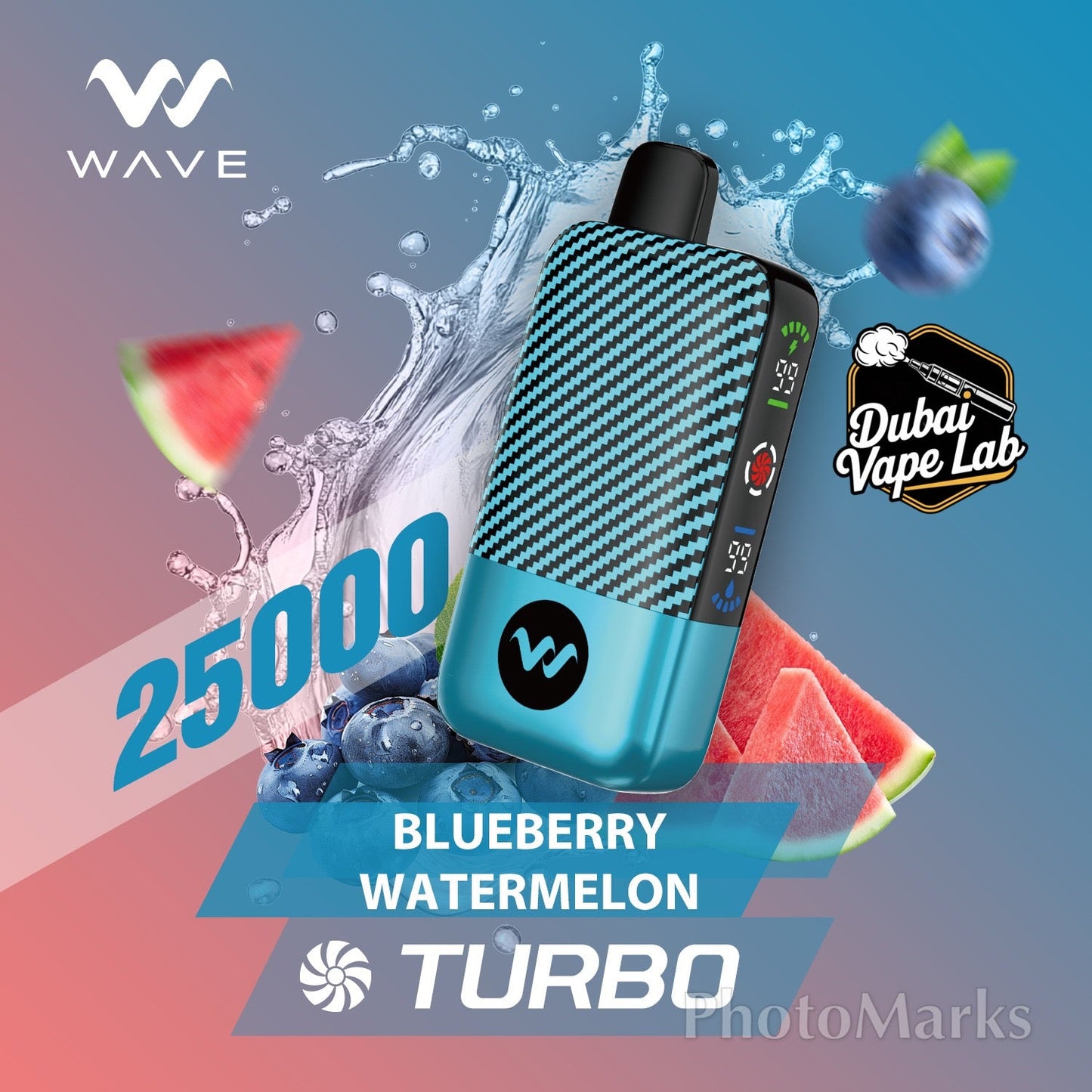WAVE 25,000 puffs disposable vape with Blueberry Watermelon flavor.