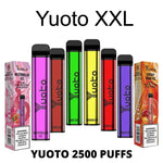 Yuoto XXL 2500 puffs disposable vape assorted flavors and packaging