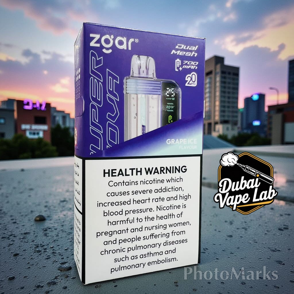 Zgar Super Nova disposable vape with Grape Ice flavor.
