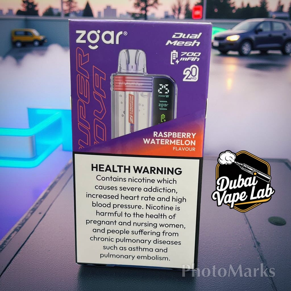 Zgar Super Nova disposable vape with Raspberry Watermelon flavor.