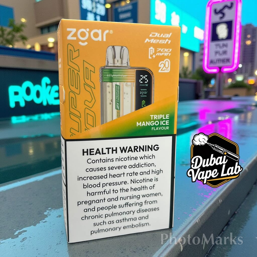 Zgar Super Nova disposable vape with Triple Mango Ice flavor.
