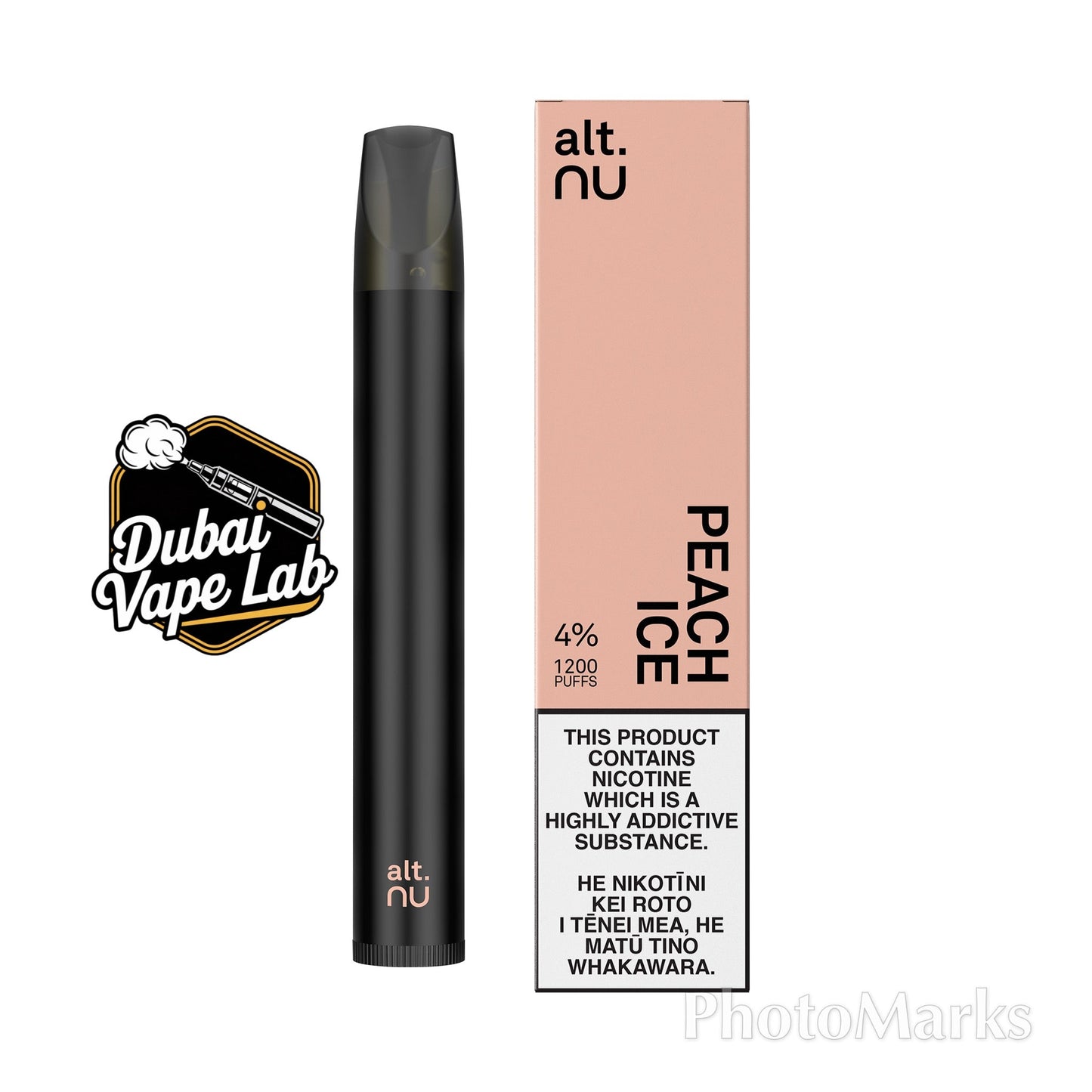 alt. nu 1200 puffs disposable vape with Peach Ice flavor.
